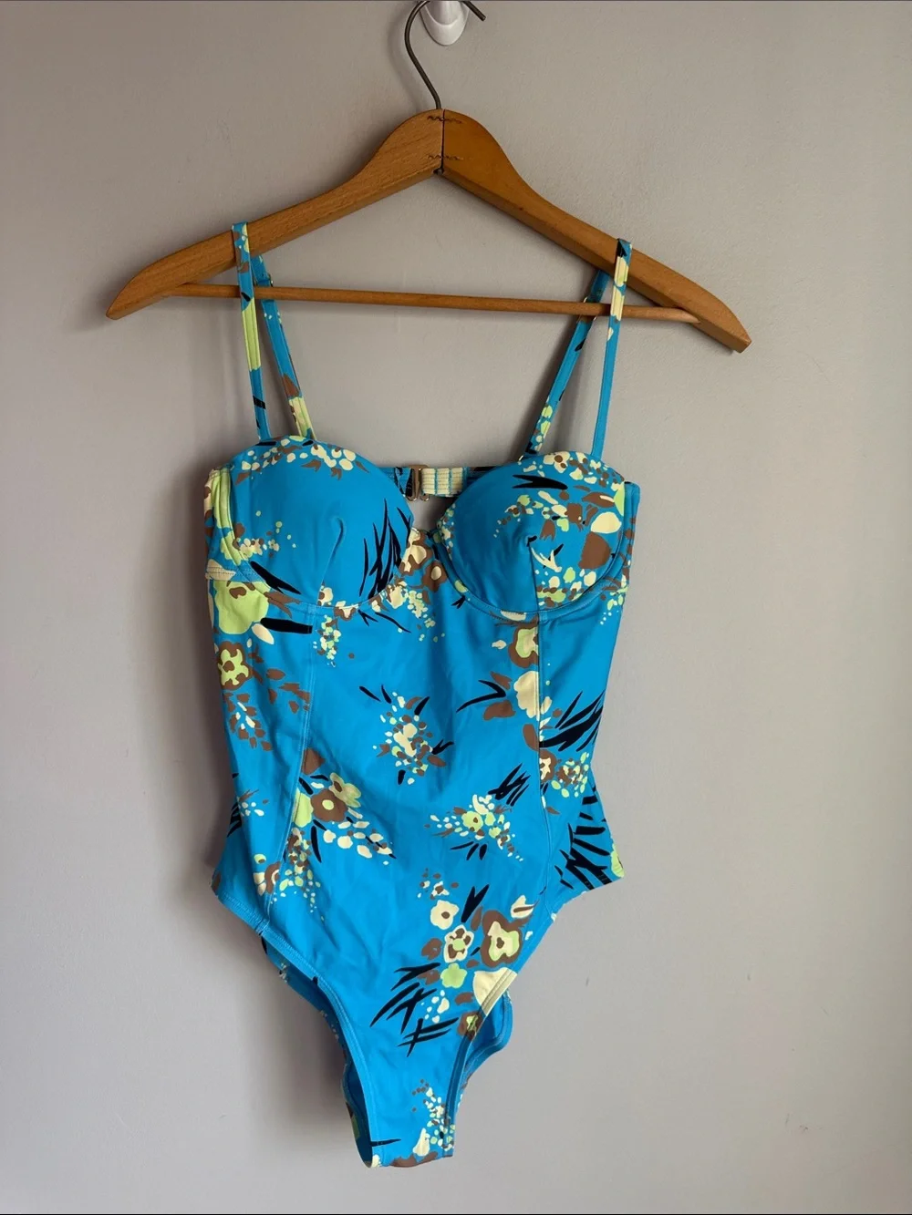 TORY BURCH ONE-PIECE SWIMSUIT PRINTED UNDERWIRE BLUE DRIP BOUQUET Medium